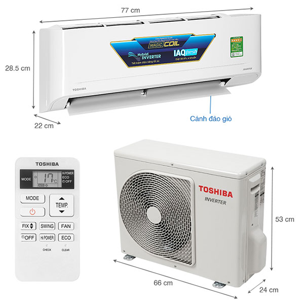Máy lạnh Toshiba Inverter 1.5 HP RAS-H13C4KCVG-V - Nhập khẩu nguyên chiếc từ Thái Lan